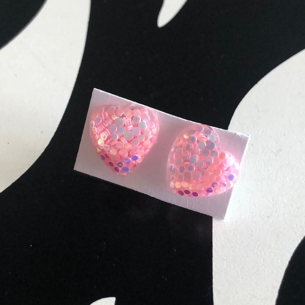4 for $20 Light Pink Glitter Heart Stud Earrings